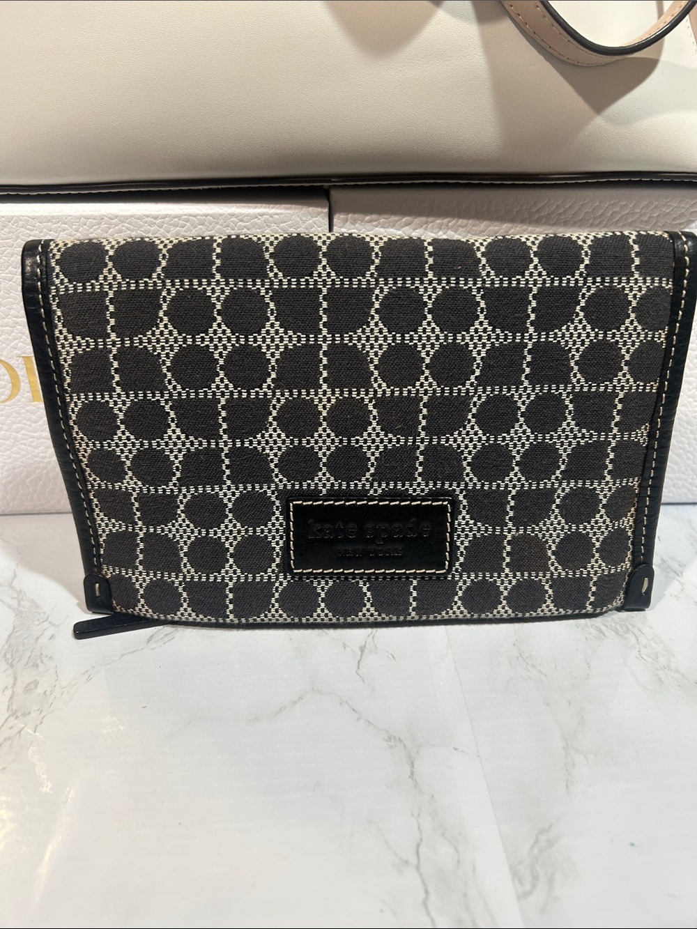 kate spade classic Black and Cream Geometric Dot Jacquard Clutch